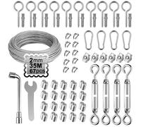 35M Garden Wire for Climbing Plants, 2mm PVC Coated Stainless Steel Cable, Garden Wire Rope Kit, Fence Wires, Vine Eyes for Climbing Plants, Balustrade, Trellis, Hedges, Outdoor String Light Hanging