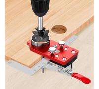 35mm Concealed Hinge Jig, Metal Cabinet Door Hinge Jig, Accurate Hinges Drilling Hole Puncher Hole Guide Locator with Quick Clamp, Household Woodworking Tools for Door Cabinets Hinges Mounting(Red)