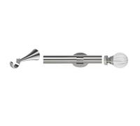 35mm Diameter Metal Eyelet Curtain Pole Rod Set with Long Stem Brackets & Segmented Ball End Finials (Chrome, 150cm)