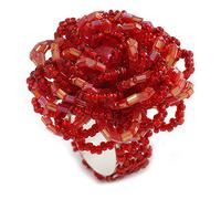 35mm Diameter/Red/Blush Red Glass Bead Layered Flower Flex Ring/ Size M