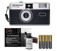 35mm Film Camera Bundle Includes Swiss+Go Novocolor Analogue Film Camera with 35mm 24 EXP Film, Super Alkaline AAA Batteries and Clikoze Film Photography Tips Card (Black)