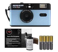 35mm Film Camera Bundle Includes Swiss+Go Novocolor Analogue Film Camera with 35mm 24 EXP Film, Super Alkaline AAA Batteries and Clikoze Film Photography Tips Card (Blue)