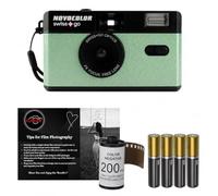 35mm Film Camera Bundle Includes Swiss+Go Novocolor Analogue Film Camera with 35mm 24 EXP Film, Super Alkaline AAA Batteries and Clikoze Film Photography Tips Card (Green)