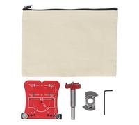 35mm Hinge Punch Locator, Hinge Boring Jig with 4 Hole Spacing Adjustable Margin Marker, Aluminum Alloy Drilling Guide for Cabinet Door Hinges with Scale and Drill Bit (Red Hinge)