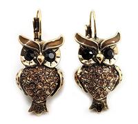 35mm L/Citrine Crystal Owl Drop Earrings/Aged Gold Tone