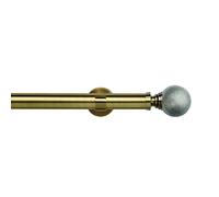 35mm Metal Eyelet Curtain Pole Track, Antique Brass, Textured Ball Finial, Trade Pole, (150 cm)