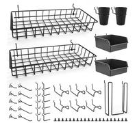 35Pack Pegboard Organizer Accessories - 1/4" Pegboard Assortment with Baskets, Cups, Bins, 2" & 4" Hooks, J & L Hangers, Wire Racks - Tool Hanging Storage & Display in Craft Garages Offices (Black)