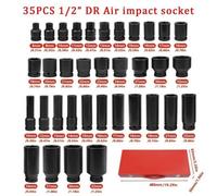 35Pc 1/2" Dr 6Pt Deep & Shallow Impact Sockets 8mm To 32mm Metric Hex Sockets