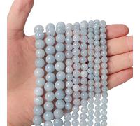 35pcs 10mm Aquamarine Loose Beads, Natural Semi Precious Round Smooth Gemstone Spacer for Jewelry Making, Necklaces Bracelets