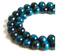 35pcs 10mm Aquamarine Tiger Eye Beads Natural Gemstone Beads Round Loose Beads for Jewelry Making