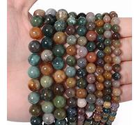 35pcs 10mm Indian Agate Loose Beads, Natural Semi Precious Round Smooth Gemstone Spacer for Jewelry Making, Necklaces Bracelets