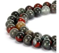 35pcs 10mm Natural African Bloodstone Beads Round Loose Gemstone Beads for Jewelry Making Strand 15 Inch