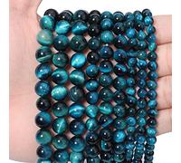 35pcs 10mm Natural Aquamarine Tiger Eye Gemstone Beads Energy Healing Crystal Round Loose Stone Beads for Jewelry Making, DIY Bracelets Necklaces
