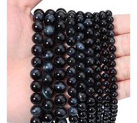 35pcs 10mm Natural Blue Black Tiger Eye Gemstone, Energy Healing Crystal Round Loose Stone, for Jewelry Making, DIY Bracelets Necklaces