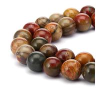 35pcs 10mm Natural Jasper Stone Beads Round Loose Gemstone Beads for Jewelry Making Strand 15 Inch