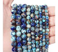 35pcs 10mm Natural Mixed Blue Imperial Jasper Gemstone Beads Energy Healing Crystal Round Loose Stone Beads for Jewelry Making, DIY Bracelets Necklaces