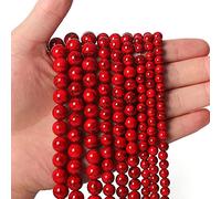 35pcs 10mm Red Turquoise Loose Beads, Natural Semi Precious Round Smooth Gemstone Spacer, Charms for Necklaces Bracelets