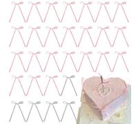 35Pcs Bowknot Ribbon, 13 * 10cm Bow Birthday Decoration, Ballet Bows,Suitable for Cake Gift Box,Birthday Wedding Party Wedding Anniversary Essential Baptism Cake Decoration(Pink Gery)