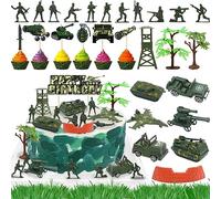 35pcs Camo Cake Cupcake Toppers Camouflage Cake Decorations Army Military Party Supplies with Camo Happy Birthday Cake Topper Army Men Tanks Vehicles for Army Military Themed Party Boys Girls Veteran