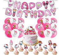 35PCS Kity Birthday Decorations, Cat Party Decorations, Kity Balloon Ki-ty Cake Decorations Cat Theme Party Supplies Happy birthday Banner Cake Topper for Girl Boys Kids