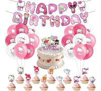 35PCS Kity Birthday Party Decorations, Cat Theme Party Supplies Kit with Theme Latex Balloon Cake Topper Banner, Kids Boys Girls Decorations Balloons for Birthday Supplies