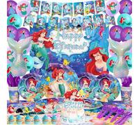 35pcs Mermaid Birthday Decorations Set Include Happy Birthday Banner,5x3Ft Backdrop,Cupcake Topper, Cake Topper,Balloons, Mermaid Theme Party Supplies