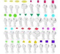 35PCS Mini Cookie Cutters Set, Fondant Cake Cookie Plunger Cutter, Plastic Biscuit Plunger, Geometric Shape Fondant Decorating Mold (Heart/Star/Circle/Square/Diamond/Triangle/Hexagon/Rectangle/Oval)