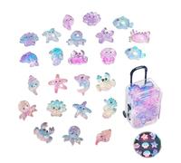 35PCS Mini Ocean Resin Animals Set with Suitcase Box Luminous Mini Resin Animals Mixed Sea Creatures Figurines Glow in The Dark Marine Miniatures for Fairy Garden Dollhouse Aquarium Decor (Purple)