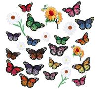35Pcs Patches for Clothing Butterfly Flower Iron On Patches Set Cute Sunflowers Sew on Patches for Clothing Jeans Bags Dress Hat Backpacks DIY Accessories