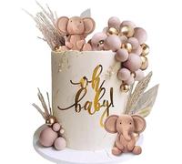 35PCS Pink Elephant Cake Topper Leaves Wheat Cake Decorations Elephant Theme Birthday Cake Topper for Kids Boy Girl Baking Accessories for DIY Handcrafted Cakes