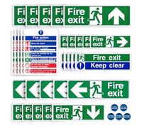 35PCS Premium Fire Exit Sign Kit Self Adhesive Vinyl Emergency Exit Signs Set with Left Right Up Down Arrows, Fire Action Notice, Keep Clear & Fire Door Keep Shut EN ISO 7010 Compliant