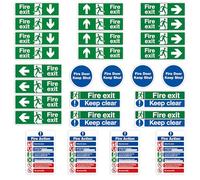 35Pcs Premium Fire Exit Vinyl Sticker Kit (Right, Left, Up, Down Arrow) Fire Action Notice, Keep Clear, Door Keep Shut, Self Adhesive EN ISO 7010 Compliant
