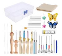 35Pcs Punch Needle Kit, Adjustable Yarn Punch Needle Set, Wooden Handle Embroidery Needle for Sewing DIY Craft, Embroidery Tool (35Pcs)