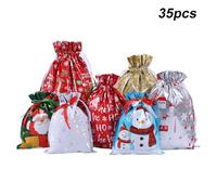 35Pcs/Set Merry Christmas Drawstring Gift Bag New Year 2025 Large Candy Cookie Gift Bag Packaging Party Bag Xmas Drawstring