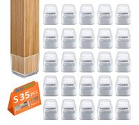 35pcs Square Chair Leg Floor Protectors, Silicon Chair Leg Cover for Hardwood Floors, Rectangle Floor Protectors for Chairs, No Scratches and No Noise(Small)