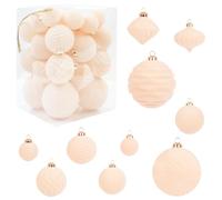 35PCS Velvet Christmas Baubles,Shatterproof Flocked Christmas Tree Ball Ornaments Set,Decor Hanging Baubles for Xmas Tree,Party,Holidays, Decoration,11Styles(Beige)