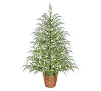 35''Pre-Lit Green Cypress Artificial Christmas Tree, Warm White LED Lights Twinkling Glow, Tabletop Decor with Timer Function for Office Apartment Entryway Indoor Use Green, 100 Led