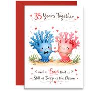 35th Anniversary Card - Cute Pair of Sea Coral Design - Coral Anniversary Card - A5 Size Card with Red Envelope