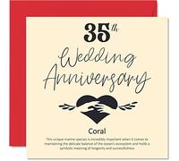 35th Anniversary Card for Husband Wife Boyfriend Girlfriend - 35th Wedding Anniversary - Coral Wedding Card for Women Men Her Him, 145mm Greeting Cards Fiance Fiancee
