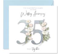 35th Anniversary Card for Women Men - Fancy Floral Flowers - Happy 35 Year Anniversary Card for Sister Friends Family Mum, 145mm Wedding Anniversaries Greeting Cards