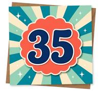 35th Birthday Card, 35th Birthday Card for Her or Him, Retro Burst Design with Large Number 35, Fun Celebration for Milestone