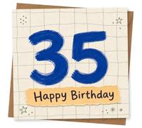 35th Birthday Card, 35th Birthday Card for Him or Her, Bold Blue Number 35 with Happy Greeting, Fun Modern for 35-Year-Old