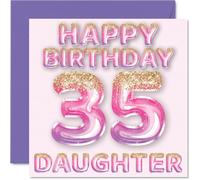 35th Birthday Card for Daughter - Pink & Purple Glitter Balloons - Happy Birthday Cards for 35 Year Old Daughter from Mum Dad Parents, 145mm Bday Greeting Cards Gift