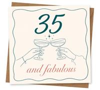 35th Birthday Card for Her, Cocktail Glasses Toast | Glam 35th vibes for her: clinking cocktail glasses line art and the message “35 and fabulous” with sparkles.