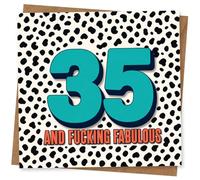 35th Birthday Card for Her or Him - Funny 35 and F***ing Fabulous Birthday Greeting Card with Cow Print Design