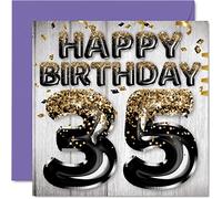 35th Birthday Card for Men - Black & Gold Glitter Balloons - Happy Birthday Cards for 35 Year Old Man Friend Brother Dad Uncle, 145mm Bday Greeting Cards Gift