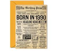 35th Birthday Card for Men Women - Bday Press Newspaper 1990 - Happy 35 Birthday Cards for Niece Nephew Neighbour Cousin Auntie Daughter, 5x7 Inch Bday Greeting Cards