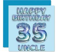 35th Birthday Card for Uncle - Blue Glitter Party Balloons - Happy Birthday Cards for 35 Year Old Uncle from Nephew Niece, 145mm Bday Greeting Cards Gift