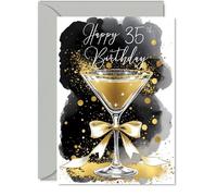 35th Birthday Card - Golden Champagne Glass - Traditional Elegant Beautiful Gold Birthday Cards for 35 Year Old Woman Man Women Men, 5x7 Inch Gorgeous Greeting Cards Gift