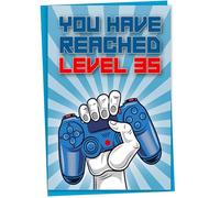 35th Birthday Card, You Have Reached Level 35, Greeting Card for Thirty-Five Year Old Gamer Birthday Gift for Adult Son or Daughter, For Him Her Grandson Granddaughter, Blue